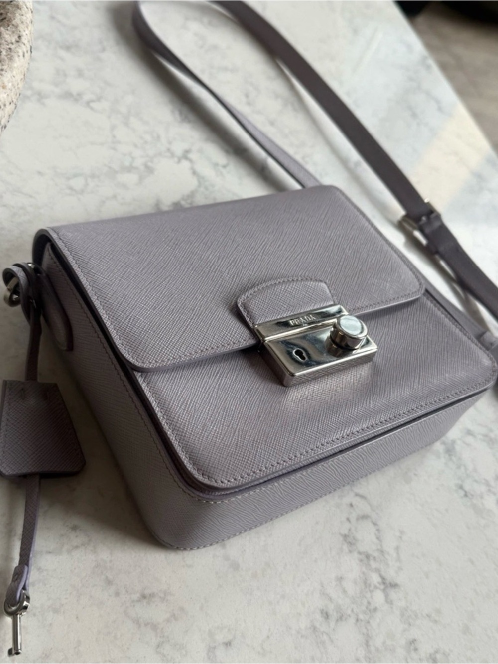 Prada Lavender Gray Saffiano Leather Crossbody